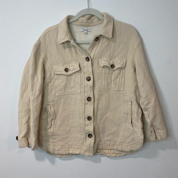 Madewell Waffleback Branner Shirt-Jacket Women's Cream Medium Boxy Textured - Picture 1 of 8
